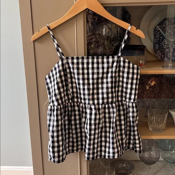 Wild Fable Gingham Peplum Top in Black and White, Size Medium - Picture 2 of 8